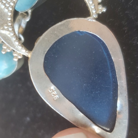 New Blue Titanium Crystal and Mosaic Jasper 925 Silver Necklace. - Picture 5 of 6